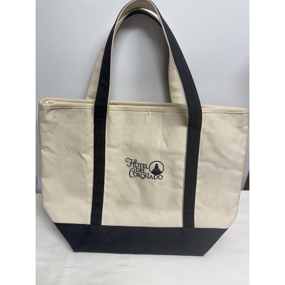 Hotel Del Coronado Canvas Tote Bag Navy Ivory Large 15"x21"‎ Flaws & Hole
